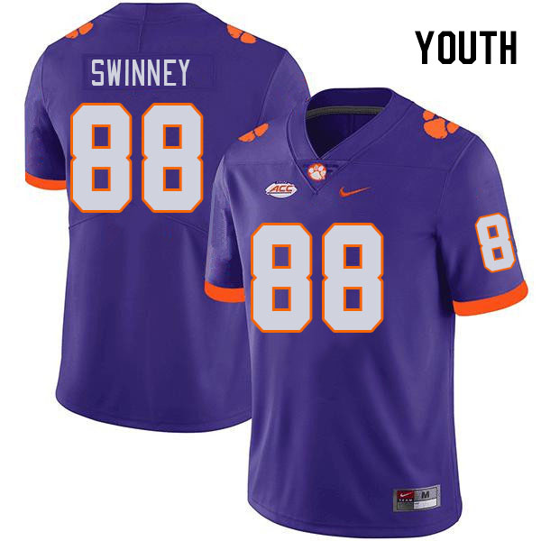 Youth #88 Clay Swinney Clemson Tigers College Football Jerseys Stitched-Purple